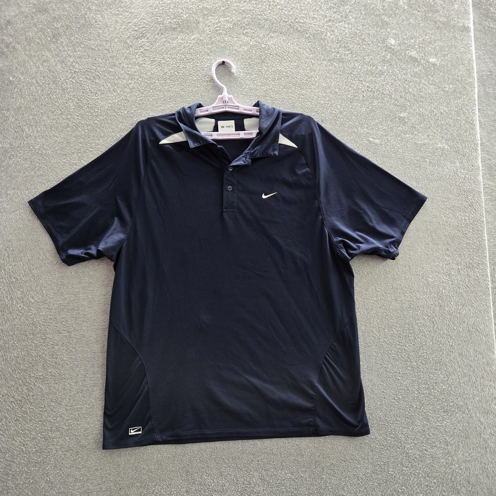 Nike Men Polo L Navy Activewear Logo Short Sleeve Performance Golf Swoosh